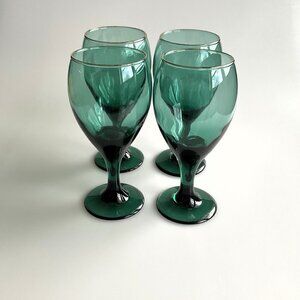 LIBBEY VINTAGE GOLD RIM GREEN WINE GLASSES SET OF 4